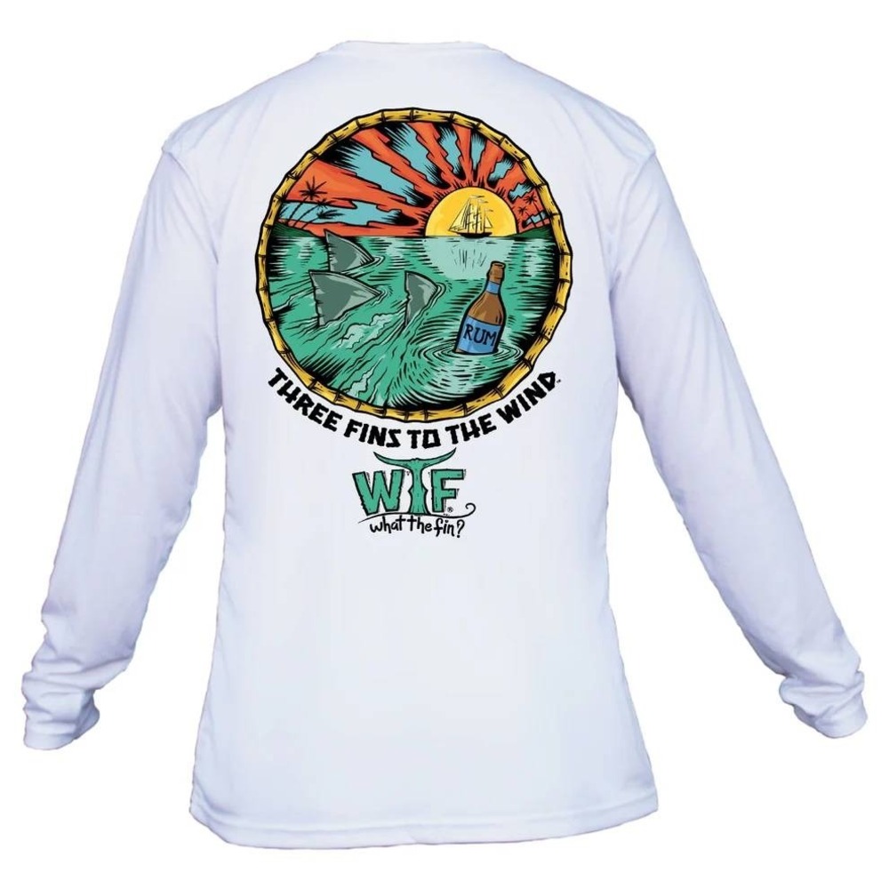 NWT What the Fin Mens 3X Three Fins to the Wind Aqua Long Sleeve T-Shirt‎ NEW